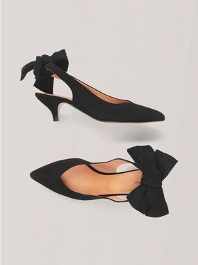 Ganni Black Suede Sabine Bow Slingback Kitten Heels - US 9 (40)